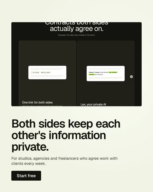 Video for contracts.io: "Both sides keep each other's information private.". Doc motion loop, 7.0 s, light palette.