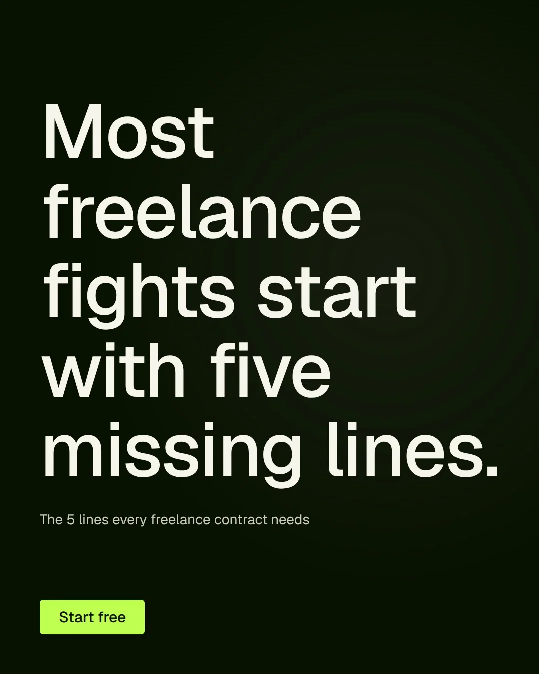 Video for contracts.io: "Most freelance fights start with five missing lines.". Doc motion loop, 7.0 s, dark palette.
