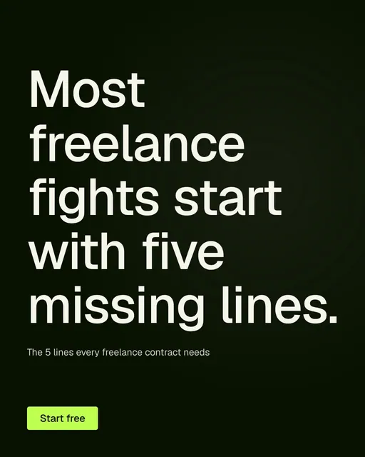 Video for contracts.io: "Most freelance fights start with five missing lines.". Doc motion loop, 7.0 s, dark palette.