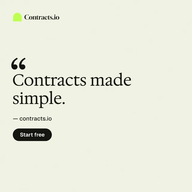 Instagram post for contracts.io: "Contracts made simple." Data card style, quote layout, light palette in white, yellow.