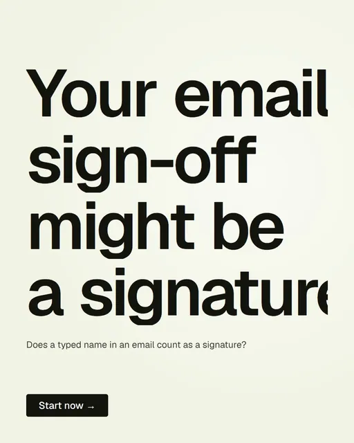 Video for contracts.io: "Your email sign-off might be a signature.". Doc motion loop, 8.0 s, light palette.