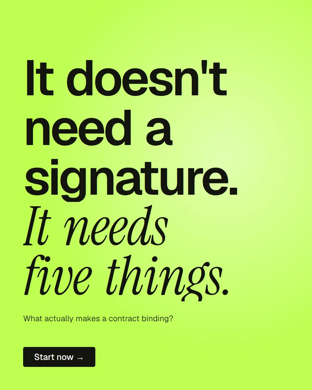 Video for contracts.io: "It doesn't need a signature. It needs five things.". Doc motion loop, 7.0 s, light palette.