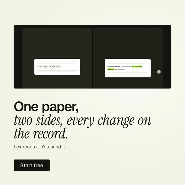 Video for contracts.io: "One paper, two sides, every change on the record.". Kinetic type grid, 6.0 s, light palette.