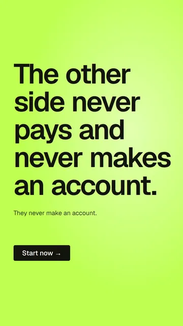 Video for contracts.io: "The other side never pays and never makes an account.". Doc motion loop, 6.0 s, light palette.