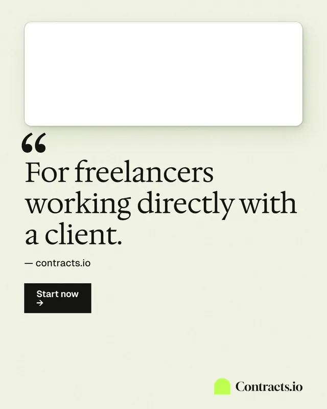 Instagram portrait post for contracts.io: "For freelancers working directly with a client." Swiss style, quote layout, light palette in white.
