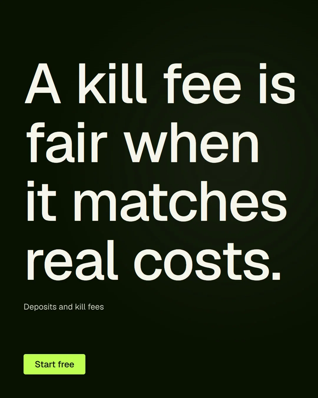 Video for contracts.io: "A kill fee is fair when it matches real costs.". Kinetic type grid, 8.0 s, dark palette.