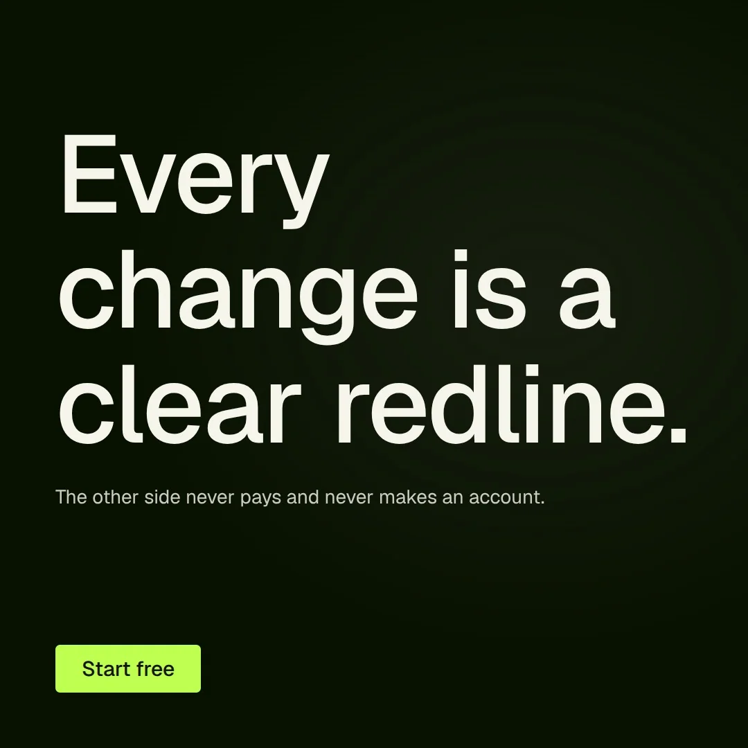 Video for contracts.io: "Every change is a clear redline.". Doc motion loop, 7.0 s, dark palette.