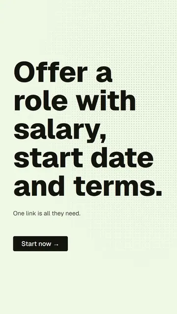 Video for contracts.io: "Offer a role with salary, start date and terms.". Kinetic type grid, 7.0 s, light palette.