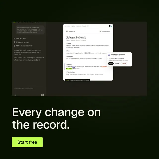 Video for contracts.io: "Every change on the record.". Doc motion loop, 6.0 s, dark palette.