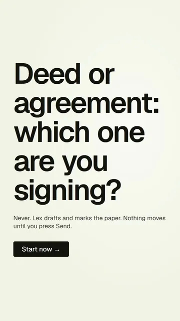 Video for contracts.io: "Deed or agreement: which one are you signing?". Doc motion loop, 6.0 s, light palette.