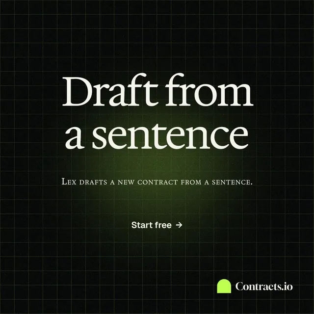 Instagram post for contracts.io: "Draft from a sentence". Phosphor atlas style, smallcaps layout, dark palette in black.