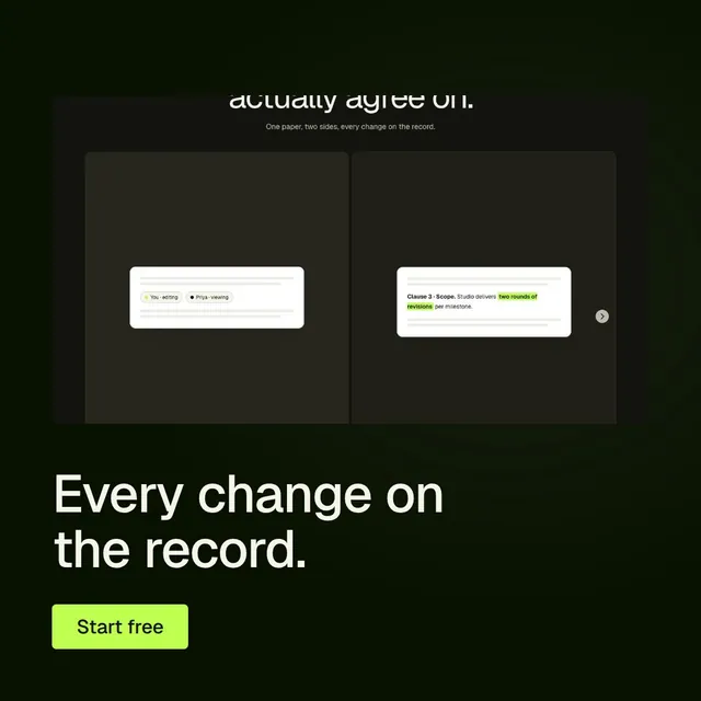 Video for contracts.io: "Every change on the record.". Doc motion loop, 6.0 s, dark palette.