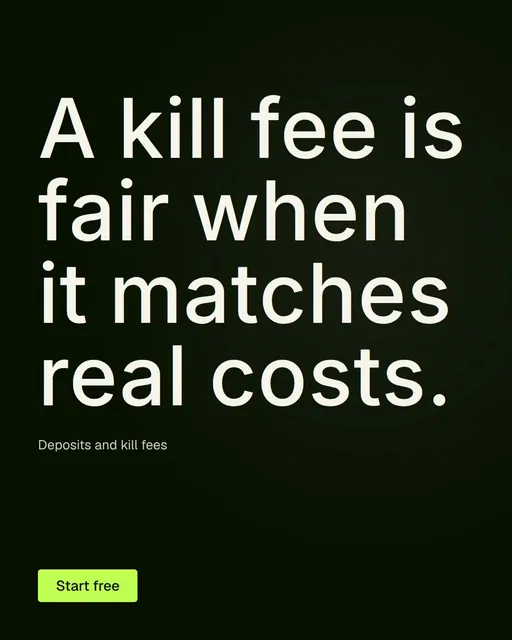 Video for contracts.io: "A kill fee is fair when it matches real costs.". Doc motion loop, 8.0 s, dark palette.
