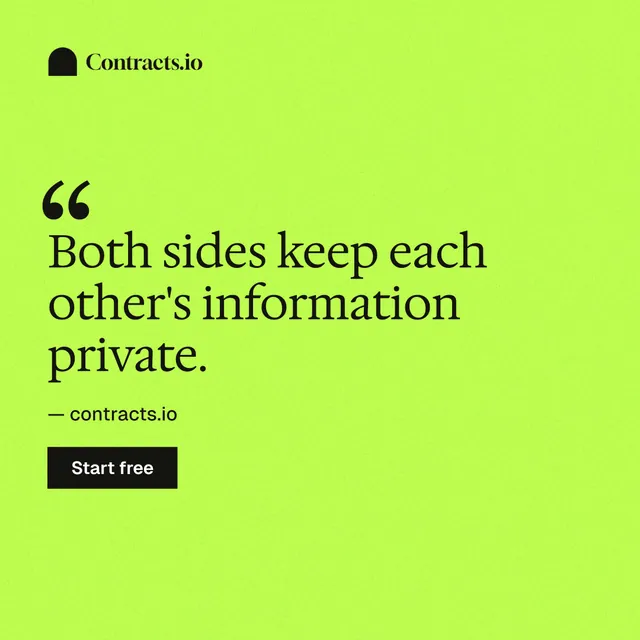 Instagram post for contracts.io: "Both sides keep each other's information private." Swiss style, quote layout, light palette in green.
