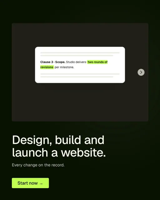 Video for contracts.io: "Design, build and launch a website.". Doc motion loop, 6.0 s, dark palette.