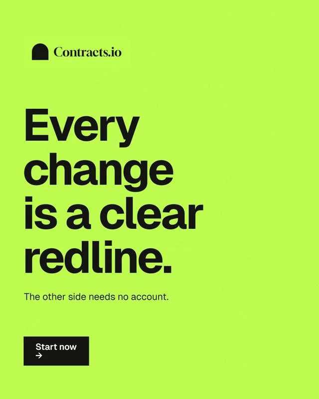 Instagram portrait post for contracts.io: "Every change is a clear redline." Swiss style, announce layout, light palette in green.