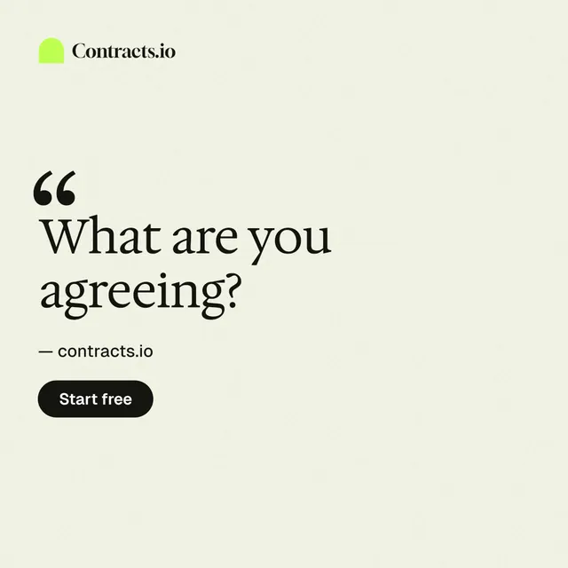 Instagram post for contracts.io: "What are you agreeing?" Data card style, quote layout, light palette in white.