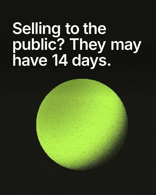 Video for contracts.io: "Selling to the public? They may have 14 days.". Shader loop, 6.0 s, dark palette.
