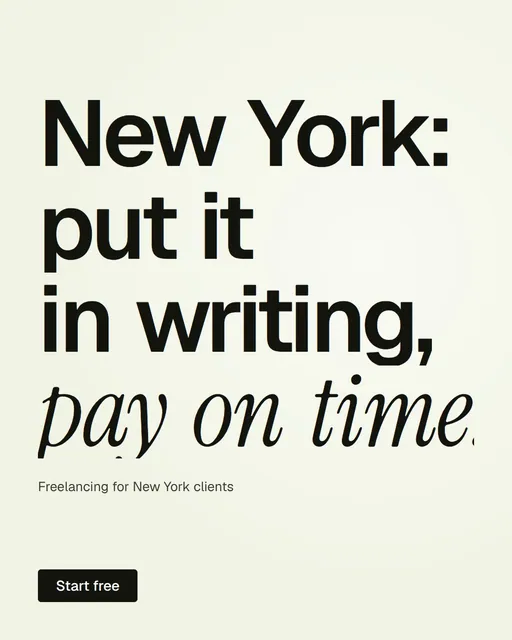 Video for contracts.io: "New York: put it in writing, pay on time.". Doc motion loop, 8.0 s, light palette.