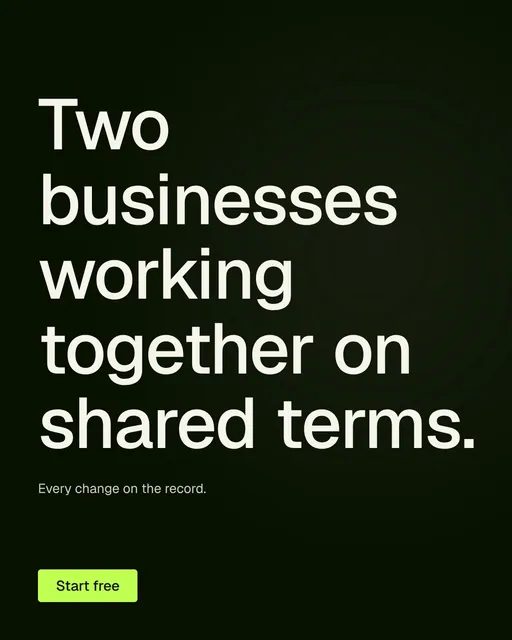 Video for contracts.io: "Two businesses working together on shared terms.". Doc motion loop, 7.0 s, dark palette.
