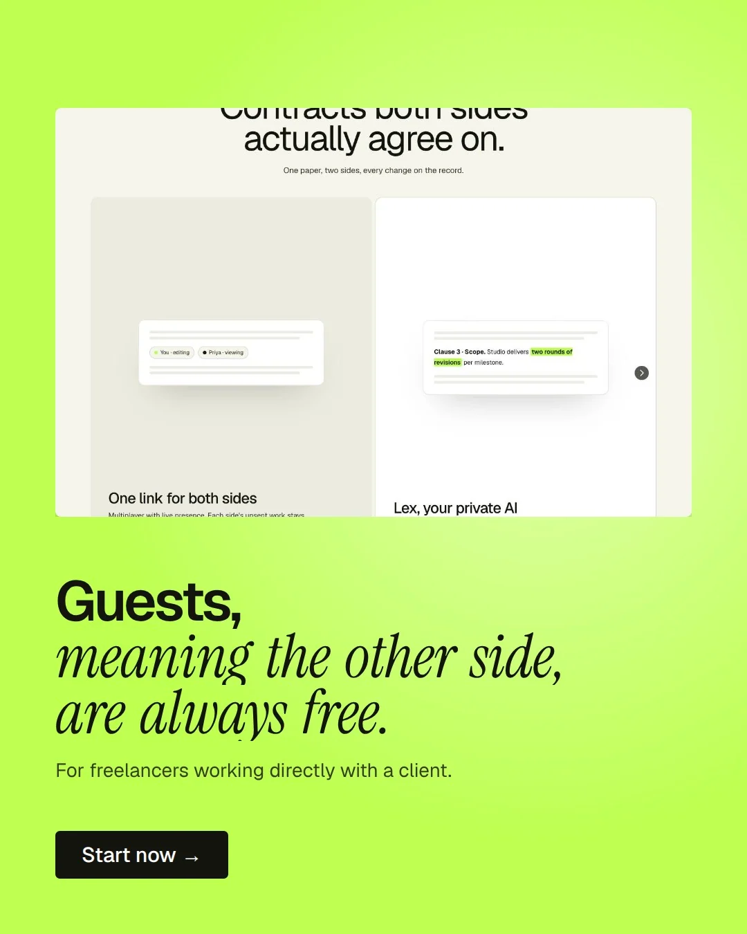 Video for contracts.io: "Guests, meaning the other side, are always free.". Doc motion loop, 7.0 s, light palette.