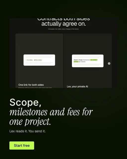 Video for contracts.io: "Scope, milestones and fees for one project.". Doc motion loop, 8.0 s, dark palette.