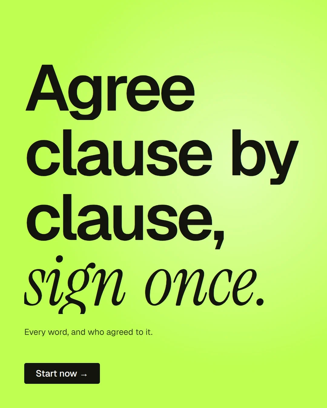 Video for contracts.io: "Agree clause by clause, sign once.". Doc motion loop, 7.0 s, light palette.