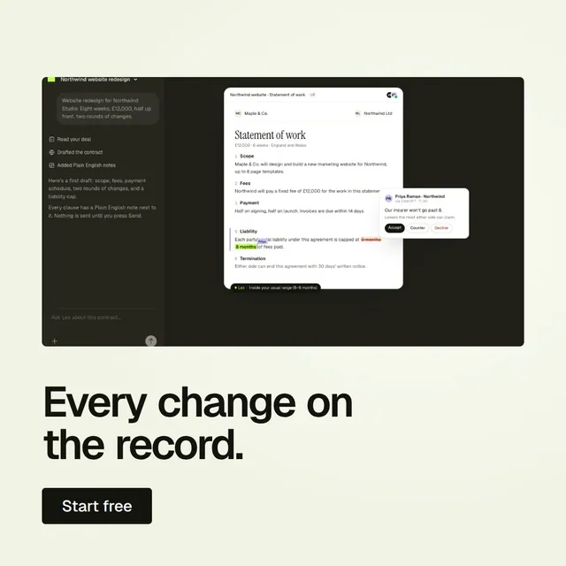 Video for contracts.io: "Every change on the record.". Doc motion loop, 6.0 s, light palette.