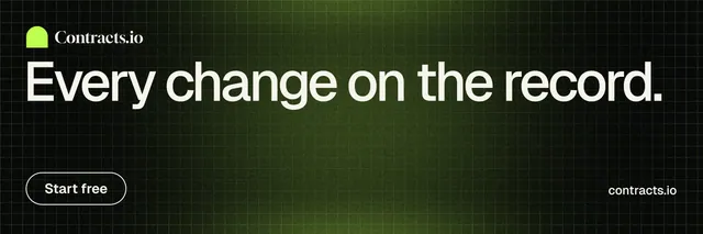 X header for contracts.io: "Every change on the record." Phosphor atlas style, poster layout, dark palette in black, green, grey.