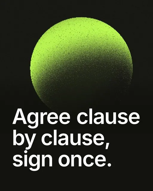 Video for contracts.io: "Agree clause by clause, sign once.". Shader loop, 6.0 s, dark palette.