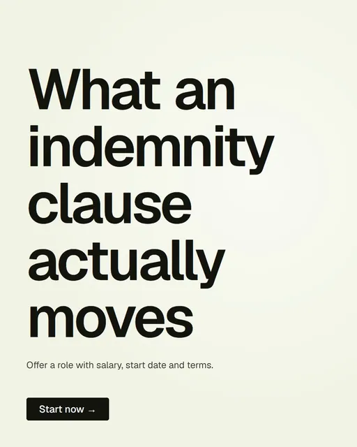 Video for contracts.io: "What an indemnity clause actually moves". Doc motion loop, 6.0 s, light palette.