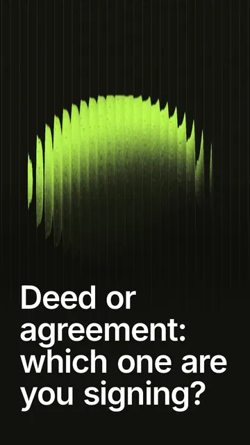 Video for contracts.io: "Deed or agreement: which one are you signing?". Shader loop, 6.0 s, dark palette.