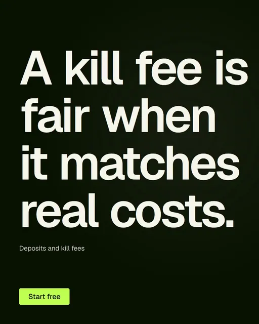 Video for contracts.io: "A kill fee is fair when it matches real costs.". Doc motion loop, 6.0 s, dark palette.