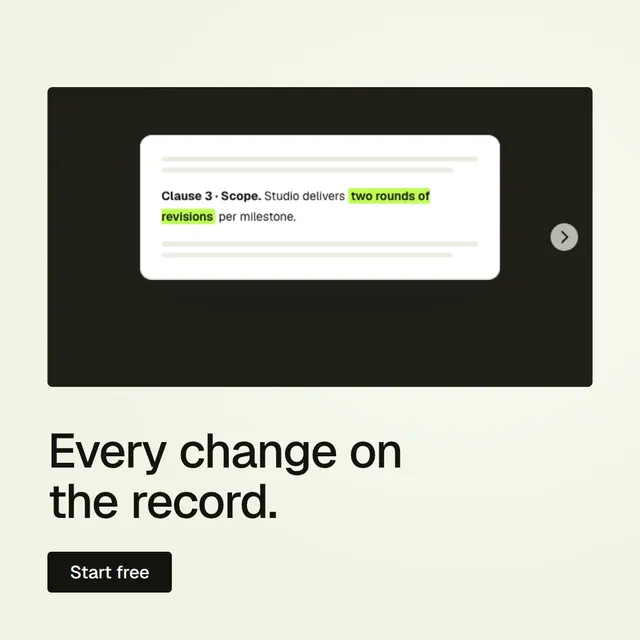Video for contracts.io: "Every change on the record.". Doc motion loop, 6.0 s, light palette.