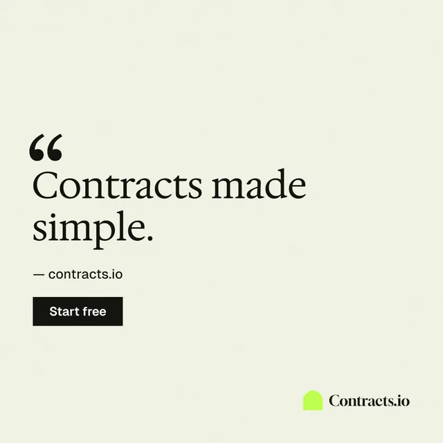 Instagram post for contracts.io: "Contracts made simple." Swiss style, quote layout, light palette in white.