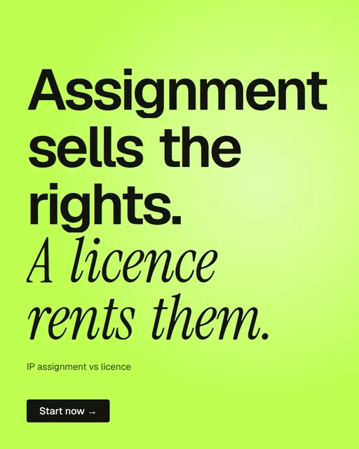 Video for contracts.io: "Assignment sells the rights. A licence rents them.". Doc motion loop, 8.0 s, light palette.