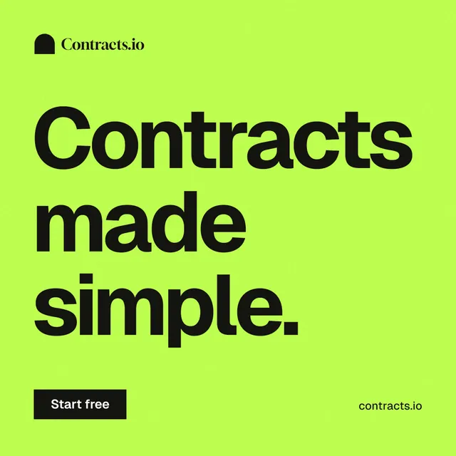 Instagram post for contracts.io: "Contracts made simple." Swiss style, poster layout, light palette in green.