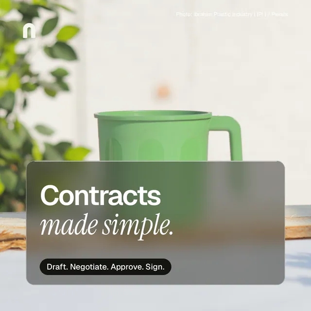 Instagram post for contracts.io: "Contracts made simple." Glass style, technique:pexels ingredient layout, light palette in grey, orange, white.