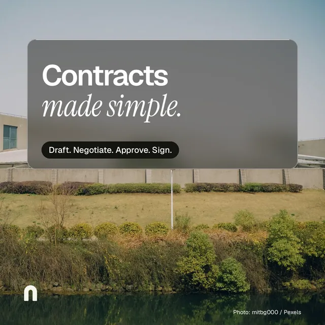 Instagram post for contracts.io: "Contracts made simple." Glass style, technique:pexels ingredient layout, light palette in grey, green.