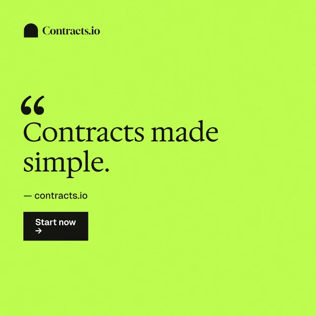Instagram post for contracts.io: "Contracts made simple." Swiss style, quote layout, light palette in green.