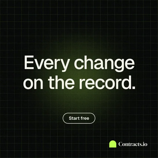 Instagram post for contracts.io: "Every change on the record." Phosphor atlas style, centred layout, dark palette in black.