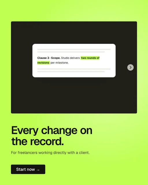 Video for contracts.io: "Every change on the record.". Doc motion loop, 6.0 s, light palette.