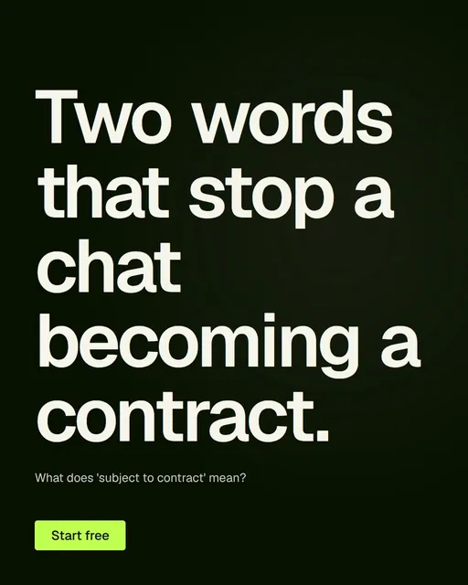 Video for contracts.io: "Two words that stop a chat becoming a contract.". Doc motion loop, 6.0 s, dark palette.