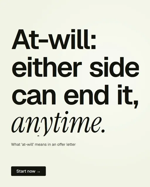 Video for contracts.io: "At-will: either side can end it, anytime.". Doc motion loop, 8.0 s, light palette.