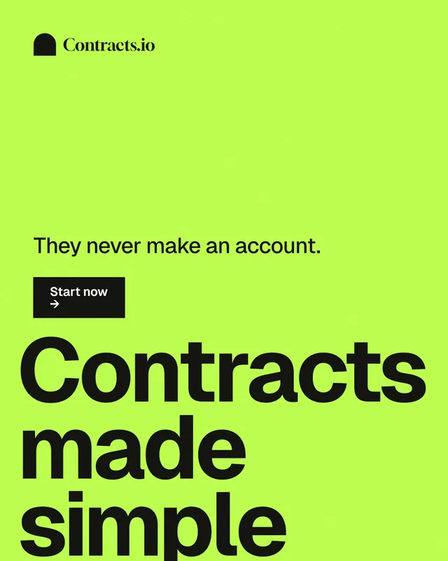Instagram portrait post for contracts.io: "Contracts made simple." Swiss style, oversized layout, light palette in green.