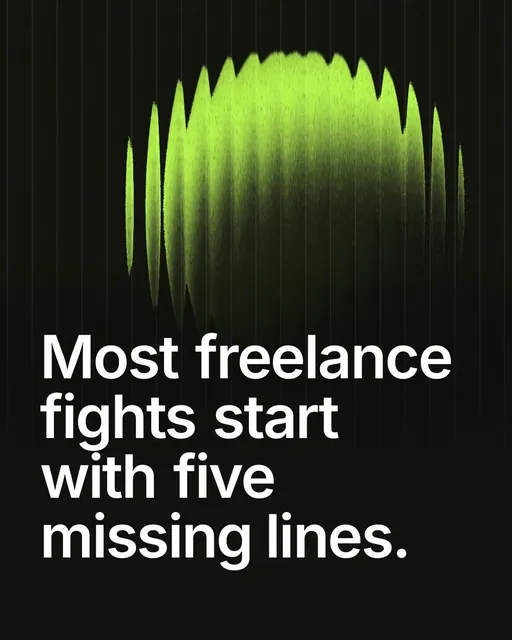 Video for contracts.io: "Most freelance fights start with five missing lines.". Shader loop, 6.0 s, dark palette.