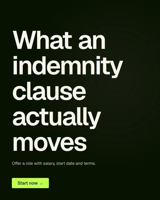 Video for contracts.io: "What an indemnity clause actually moves". Doc motion loop, 8.0 s, dark palette.