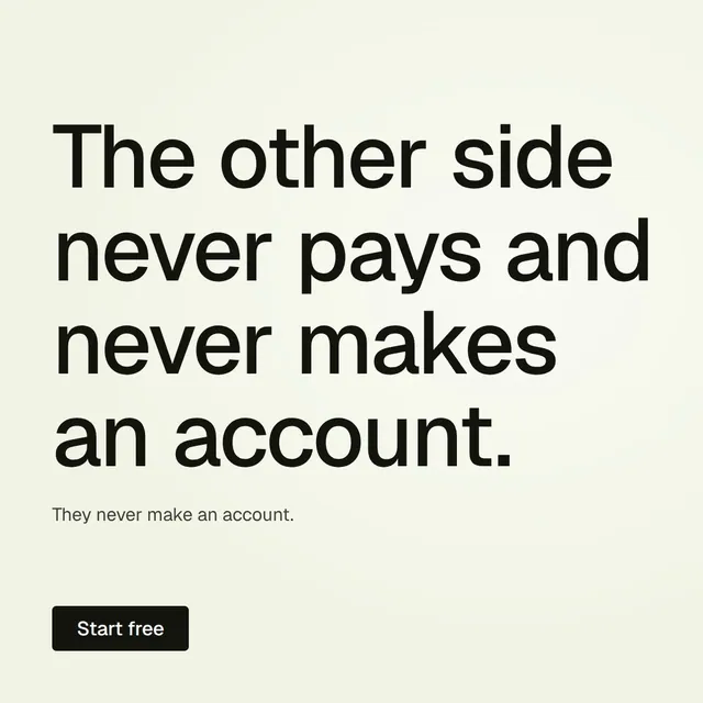 Video for contracts.io: "The other side never pays and never makes an account.". Doc motion loop, 6.0 s, light palette.