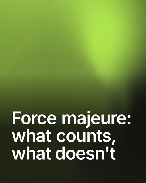 Video for contracts.io: "Force majeure: what counts, what doesn't". Shader loop, 6.0 s, dark palette.