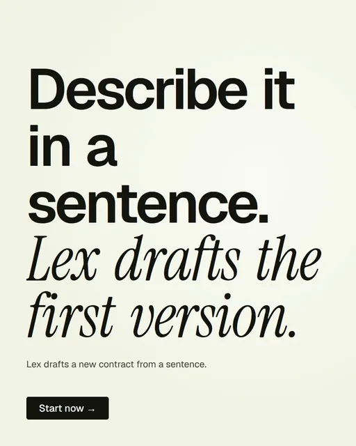 Video for contracts.io: "Describe it in a sentence. Lex drafts the first version.". Doc motion loop, 7.0 s, light palette.